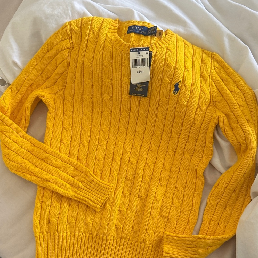 Polo by Ralph Lauren Bright Yellow Cable-Knit Crewneck Sweater